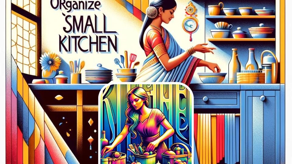 vector_art_of_an_Indian_woman_Organizng_a_small_Kitchen